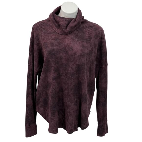 Michael Stars Marcy Thermal Turtleneck Tunic Waffle Knit Womens L Purple Slouchy - Picture 1 of 10